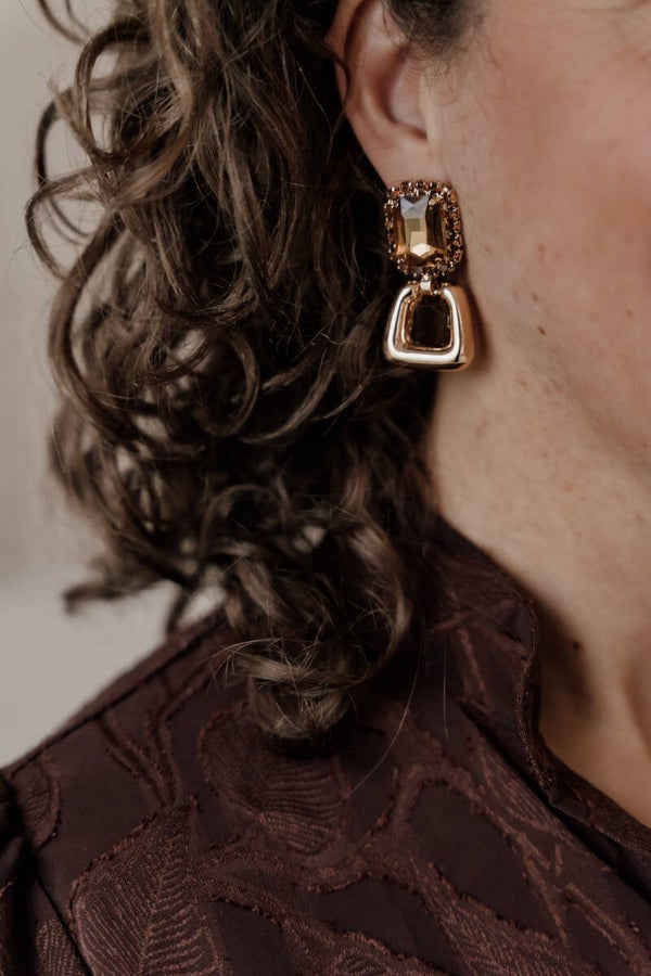 La Flor oorbellen glitter goud-bruin