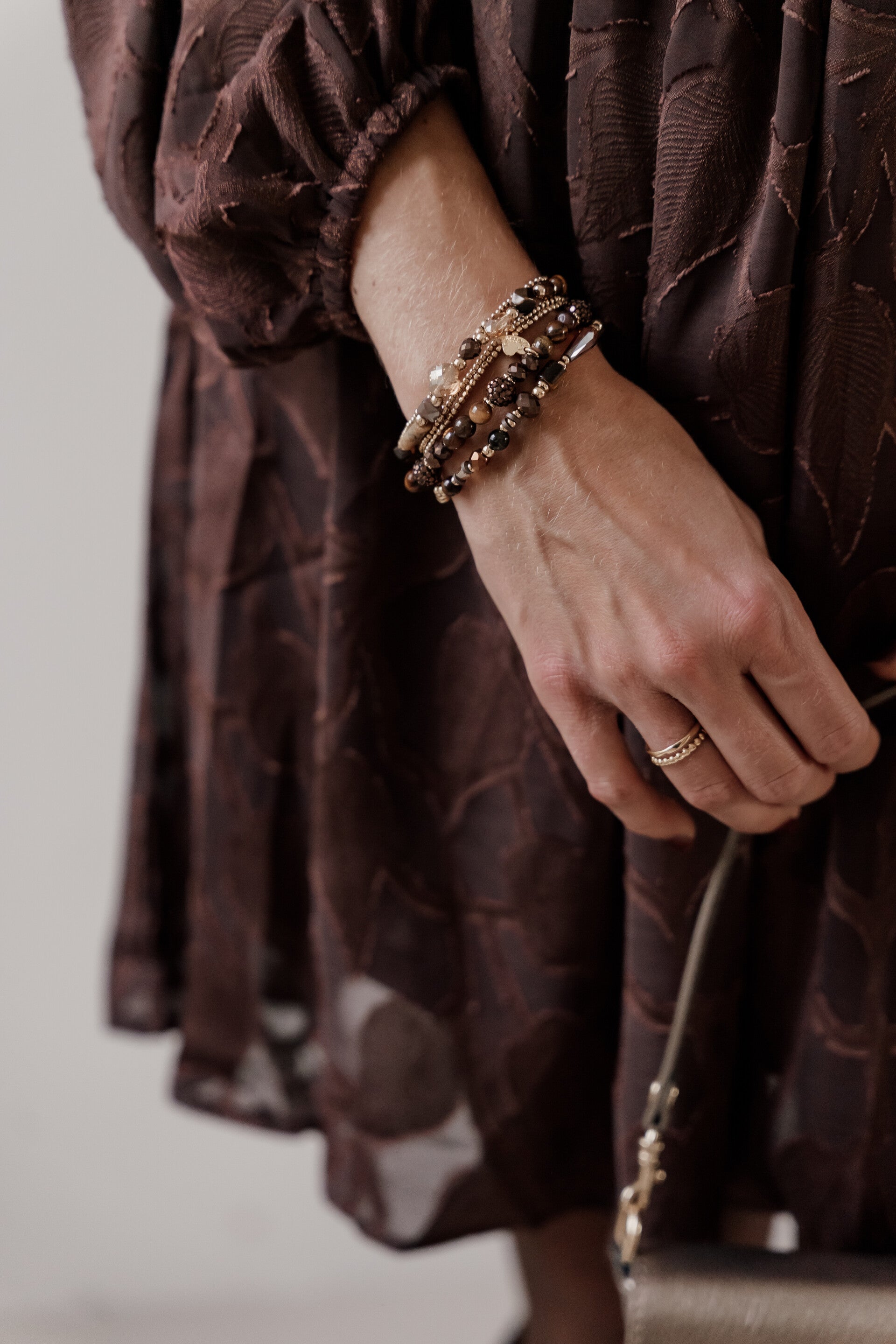 La Flor armbanden set - donkerbruin/goud