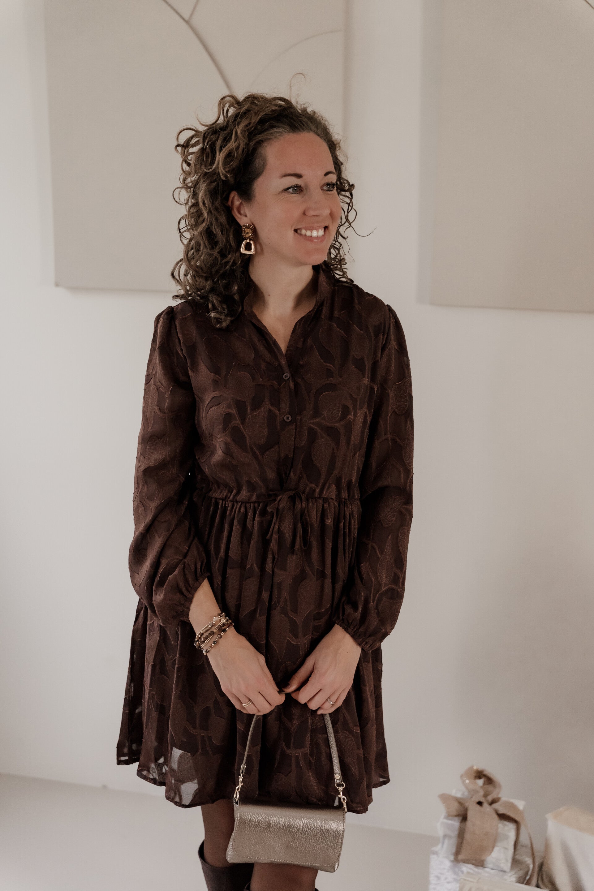 La Flor jurk print bruin