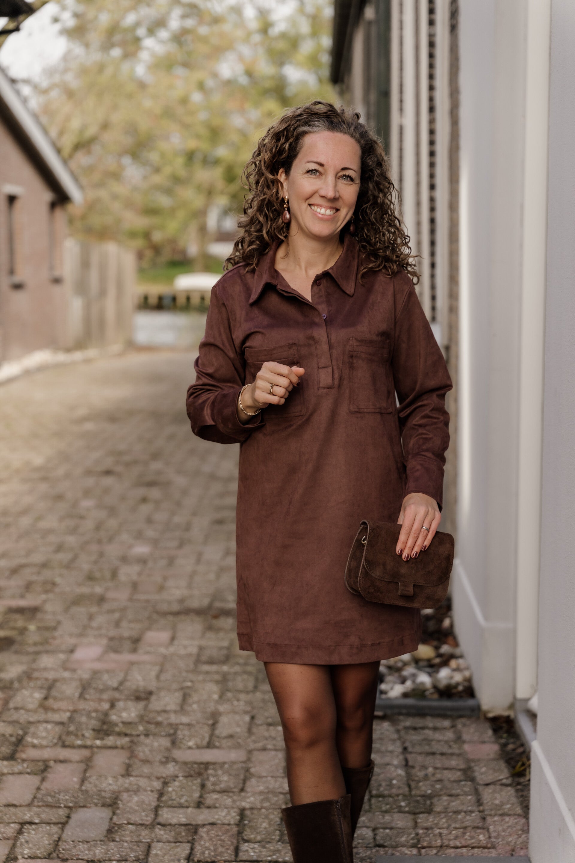 La Flor blouse jurk kort bruin