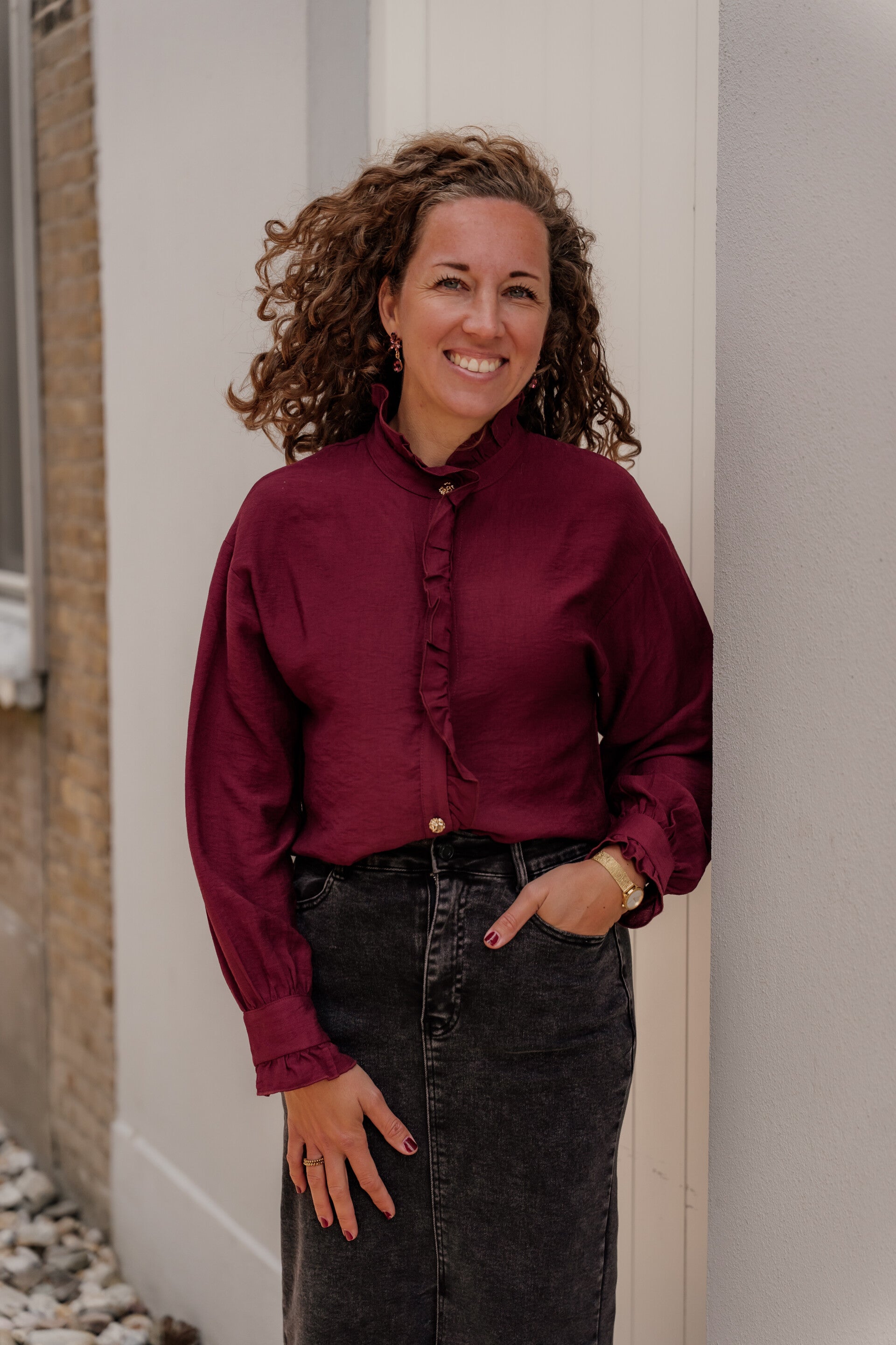 La Flor blouse gouden knopen bordeaux