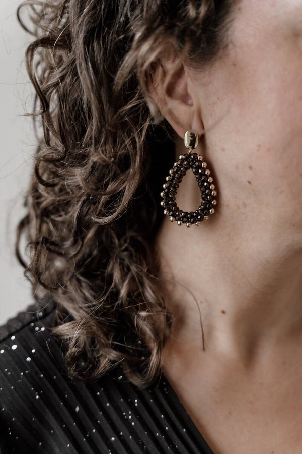 La Flor statement oorbellen ovaal goud-bruin