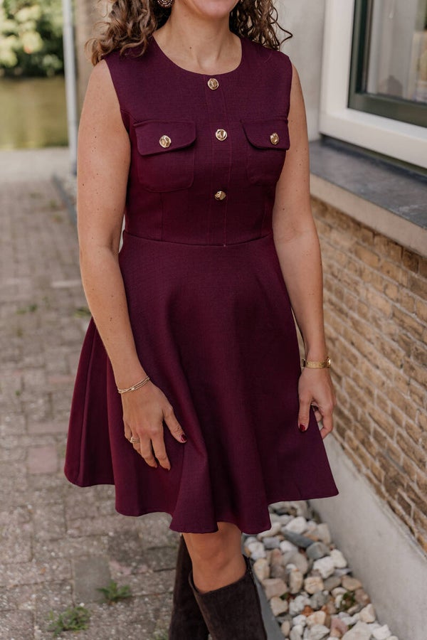 La Flor a-lijn jurkje gouden knopen - bordeaux