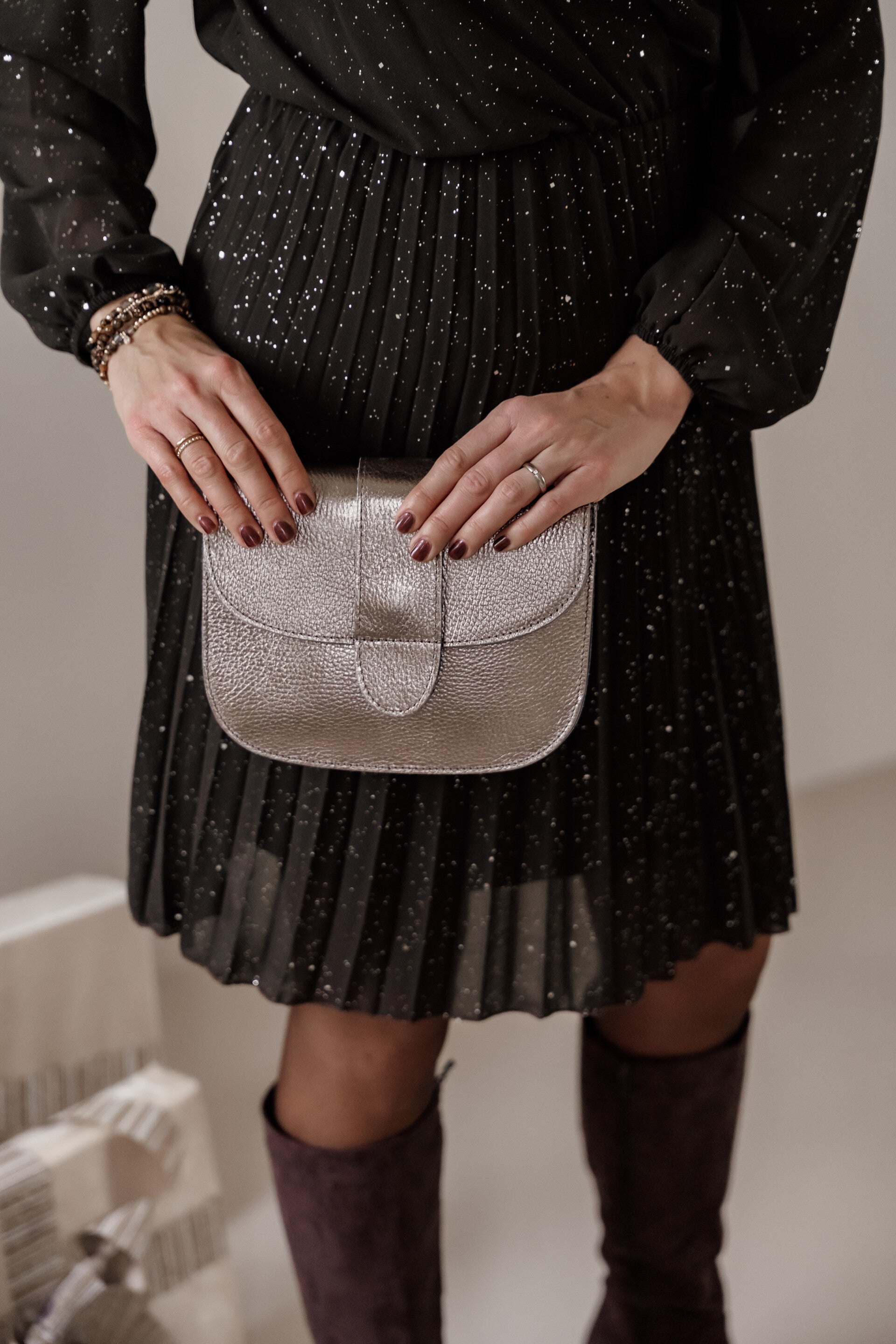 La Flor Tas Maan Leer - Metalic Brons