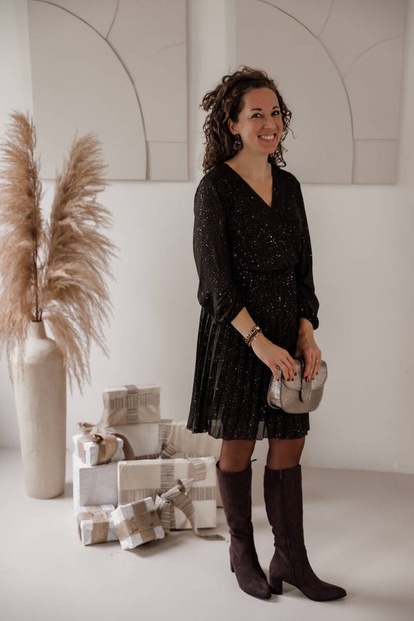 La Flor plissé jurk glitter bruin