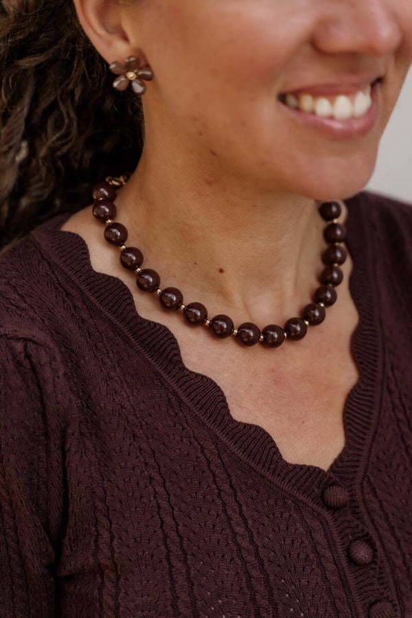 La Flor kralen ketting donkerbruin