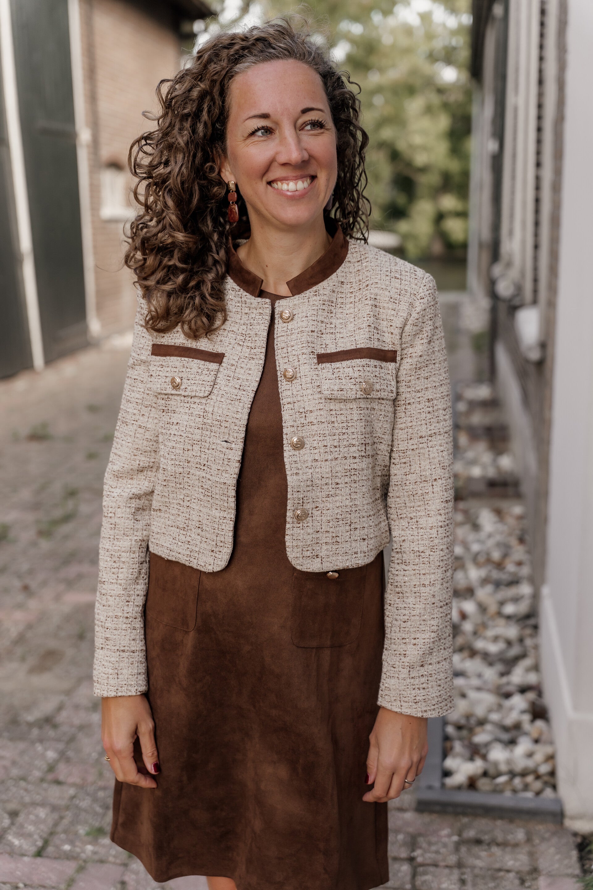La Flor tweed blazer chique - beige/bruin