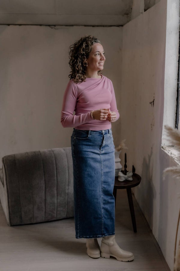 La Flor spijkerrok denim split achterzijde