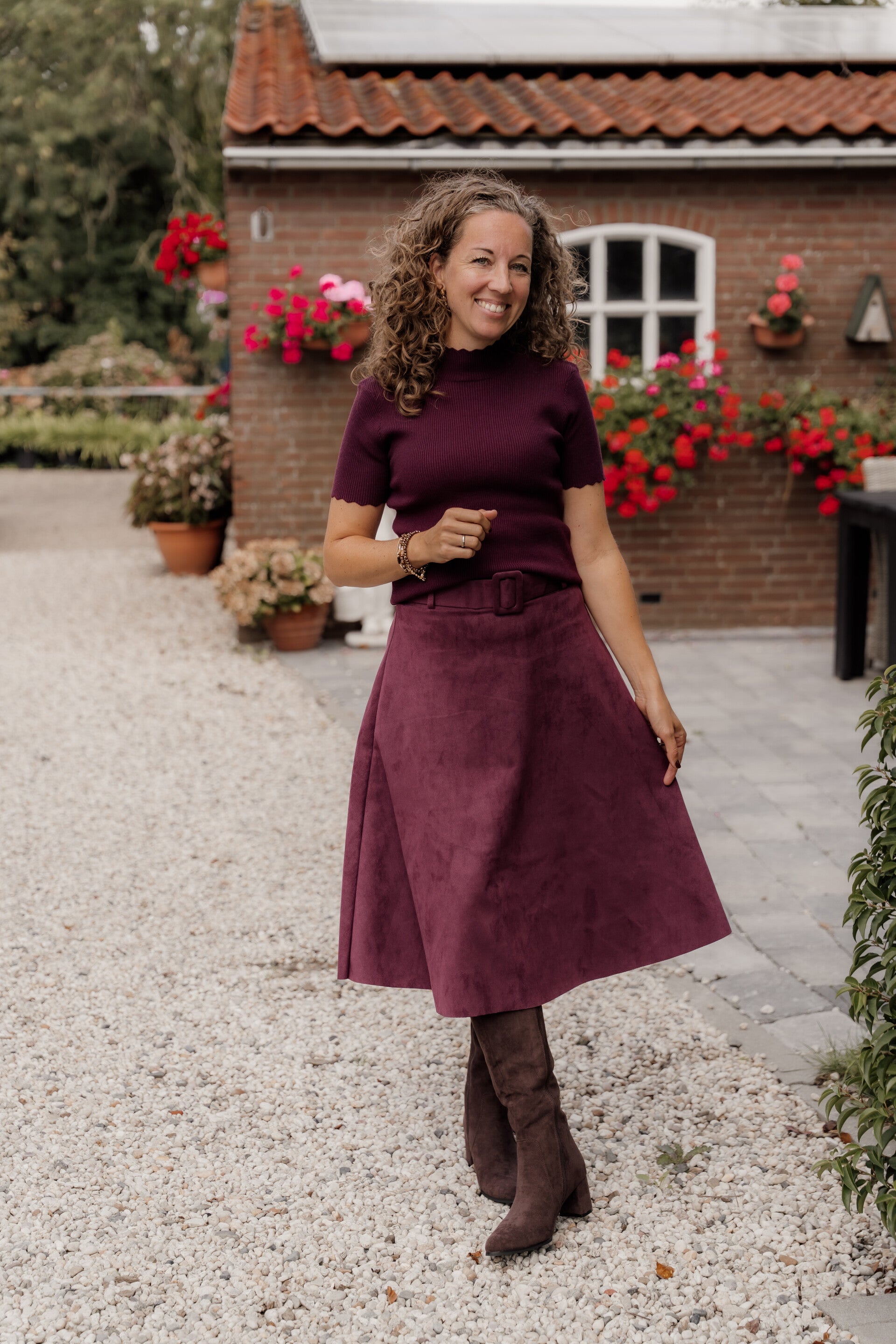La Flor suède rok ceintuur - bordeaux
