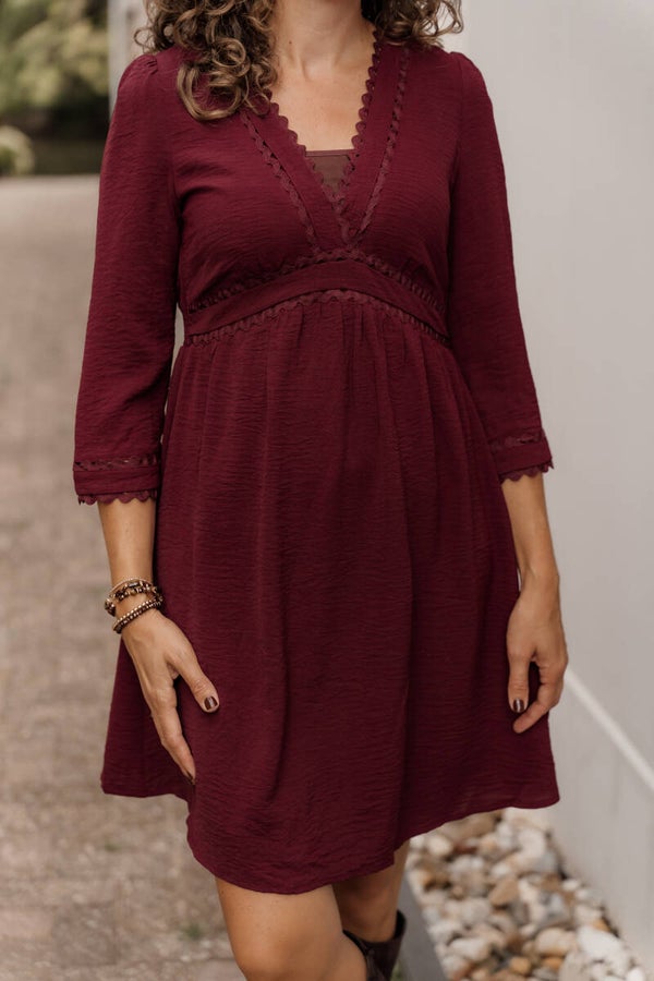 La Flor broderie jurk bordeaux