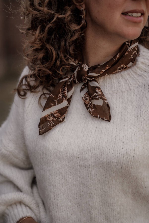 La Flor sjaaltje bloemenprint bruin beige