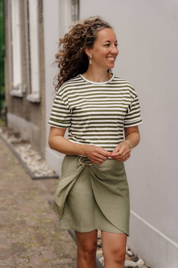 !! La Flor t-shirt streep wit-groen
