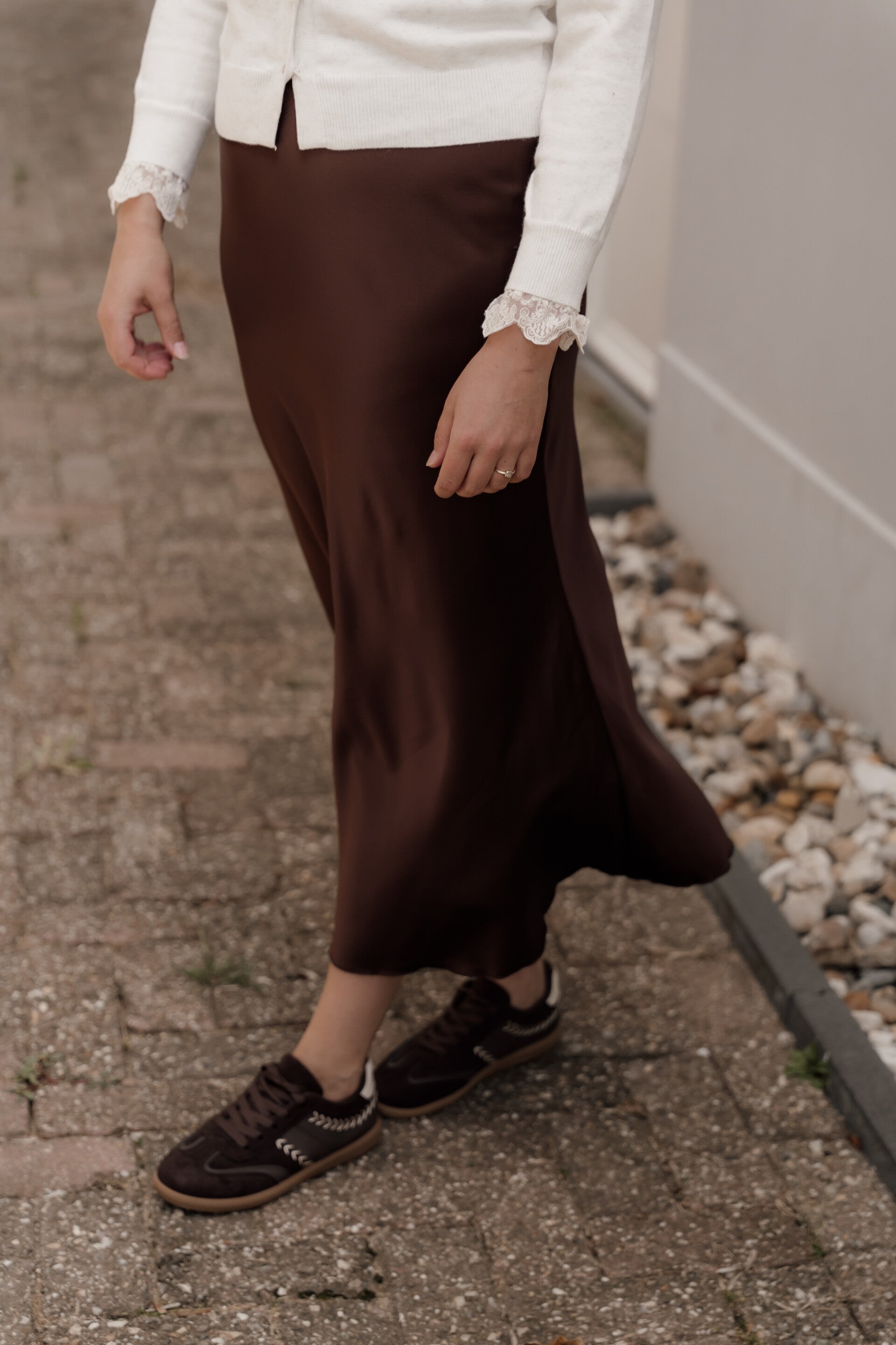 La Flor satijnen rok bruin