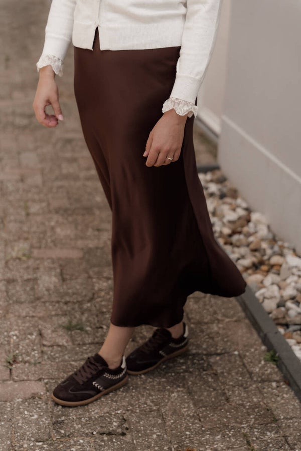 La Flor satijnen rok bruin