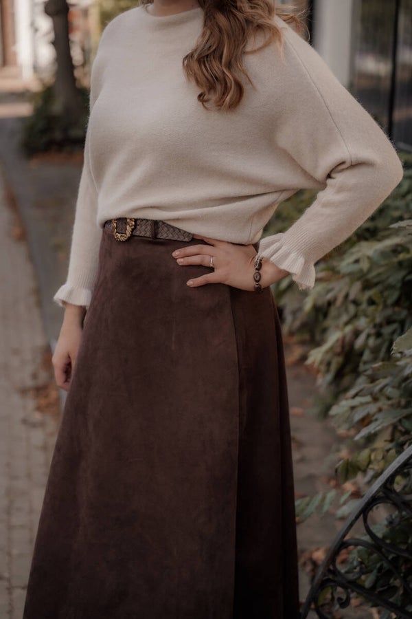 La Flor trui ruffles beige
