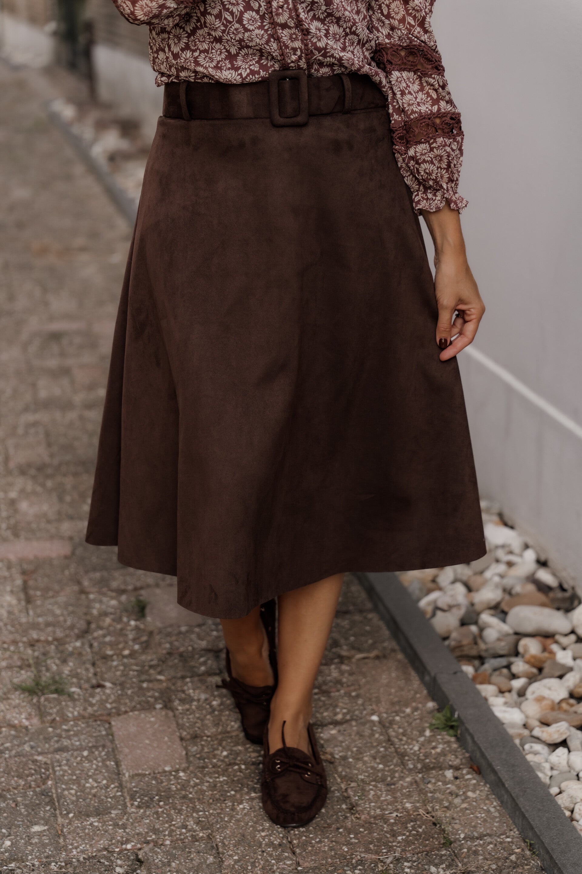 La Flor suède rok ceintuur - choco