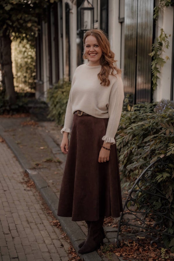 ! La Flor midi suedine rok bruin