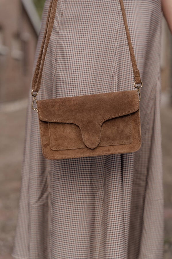 La Flor leren Tas Margot suède - taupe
