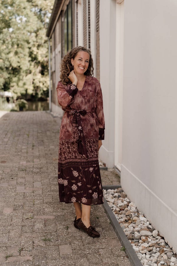 La Flor maxi jurk print burgundy