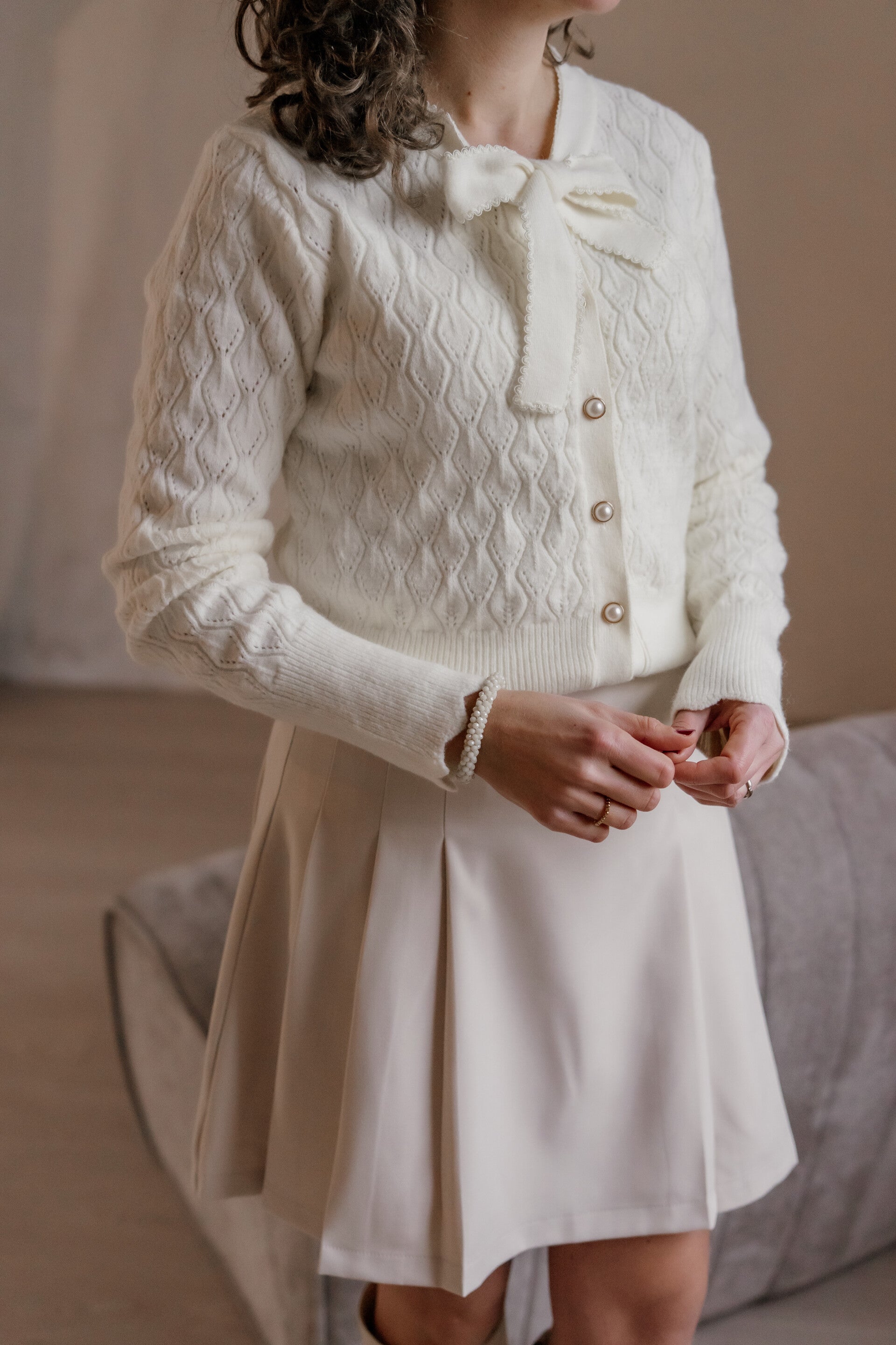 La Flor broderie vest strik - beige