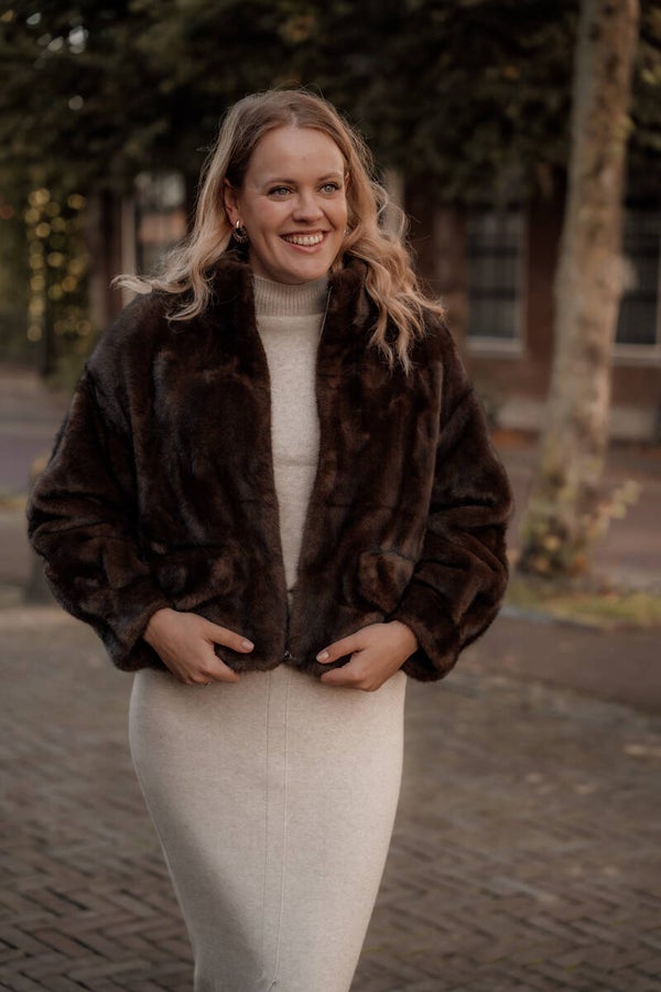 ! La Flor korte jas faux fur choco