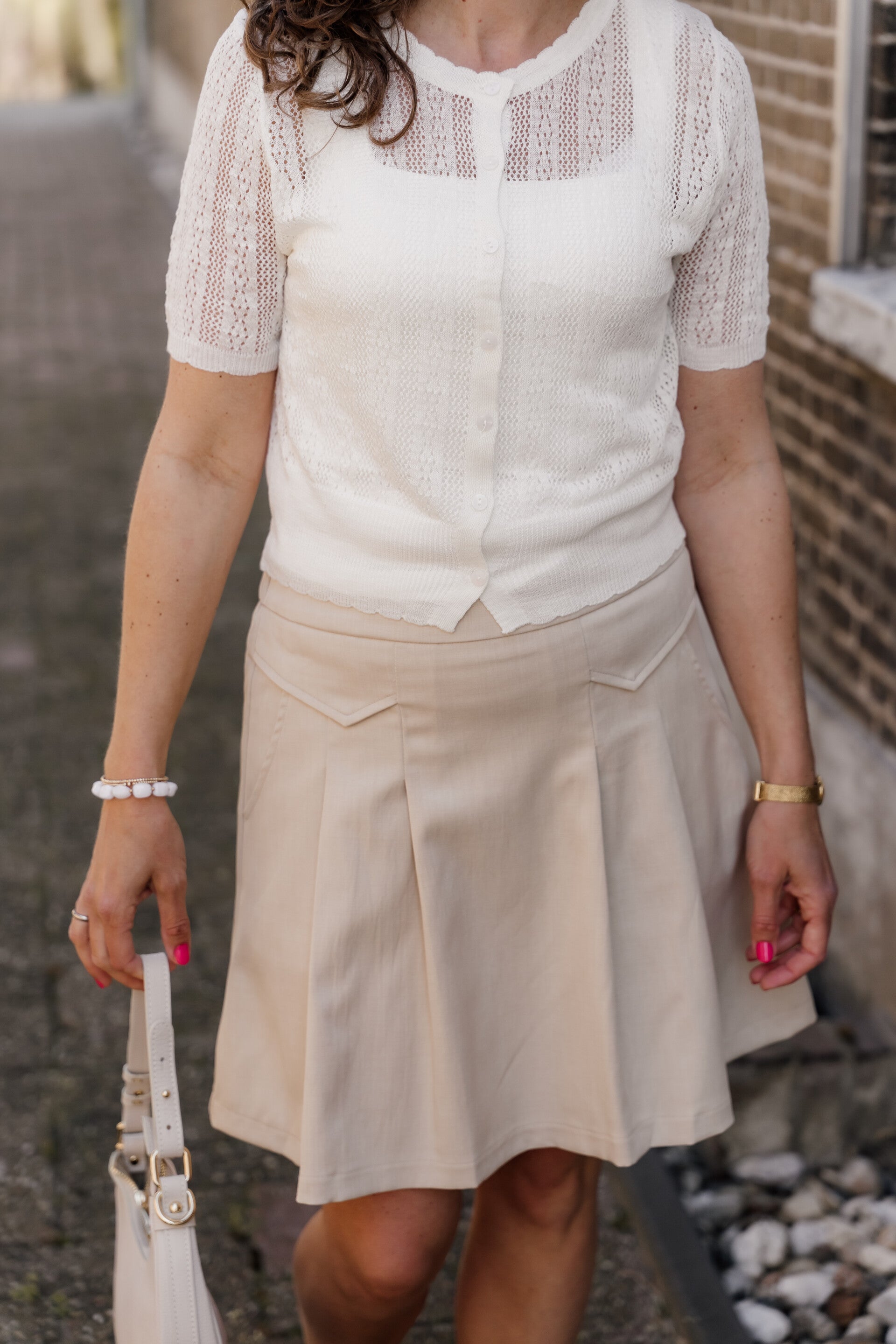 Azzurro plooienrok beige