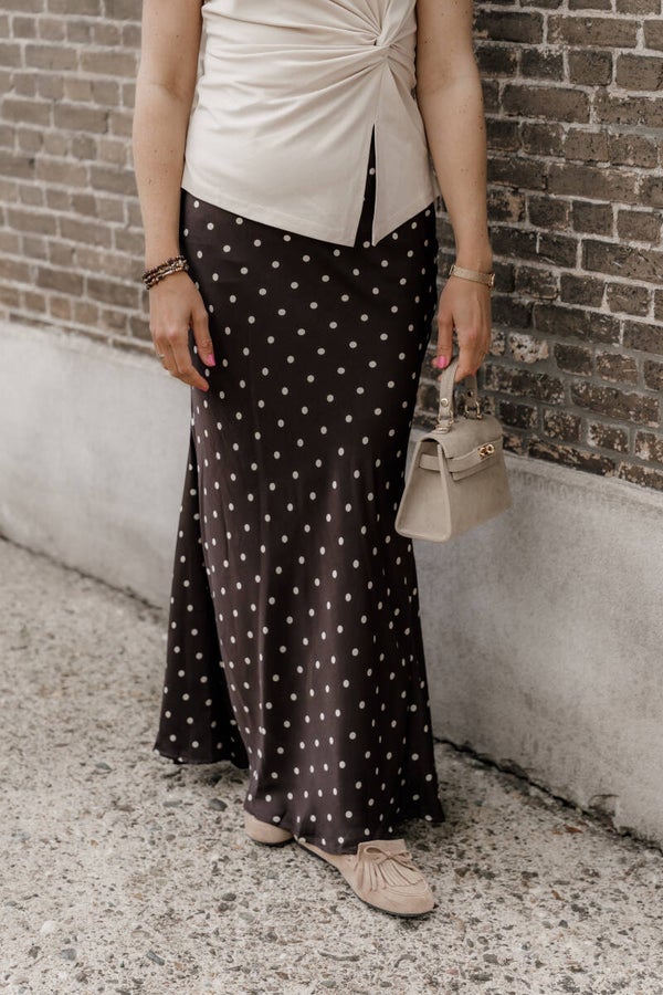 La Flor satijnen rok polkadot bruin