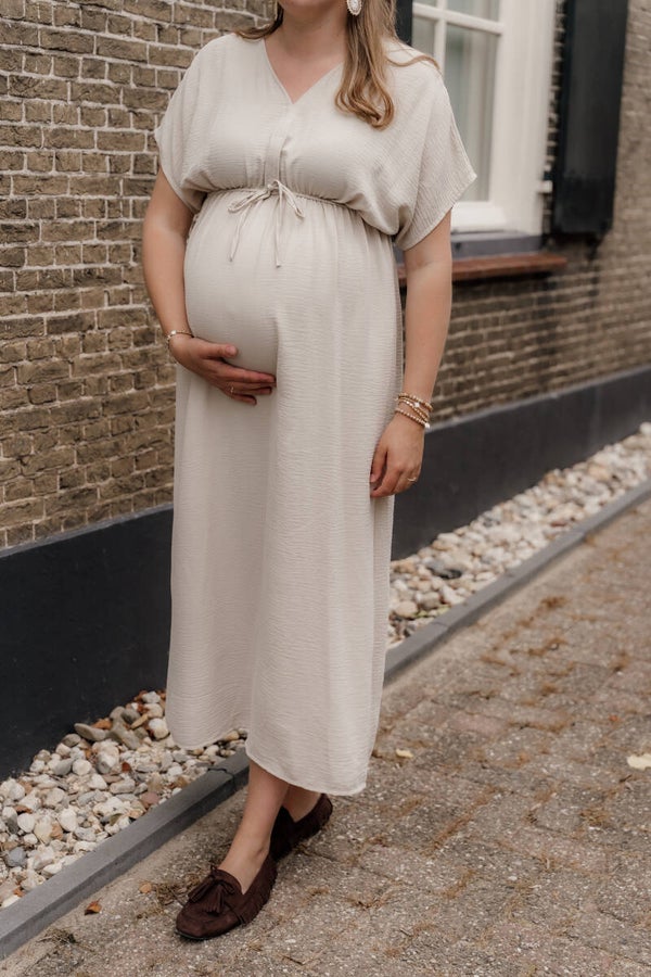 Azzurro jurk strikceintuur beige
