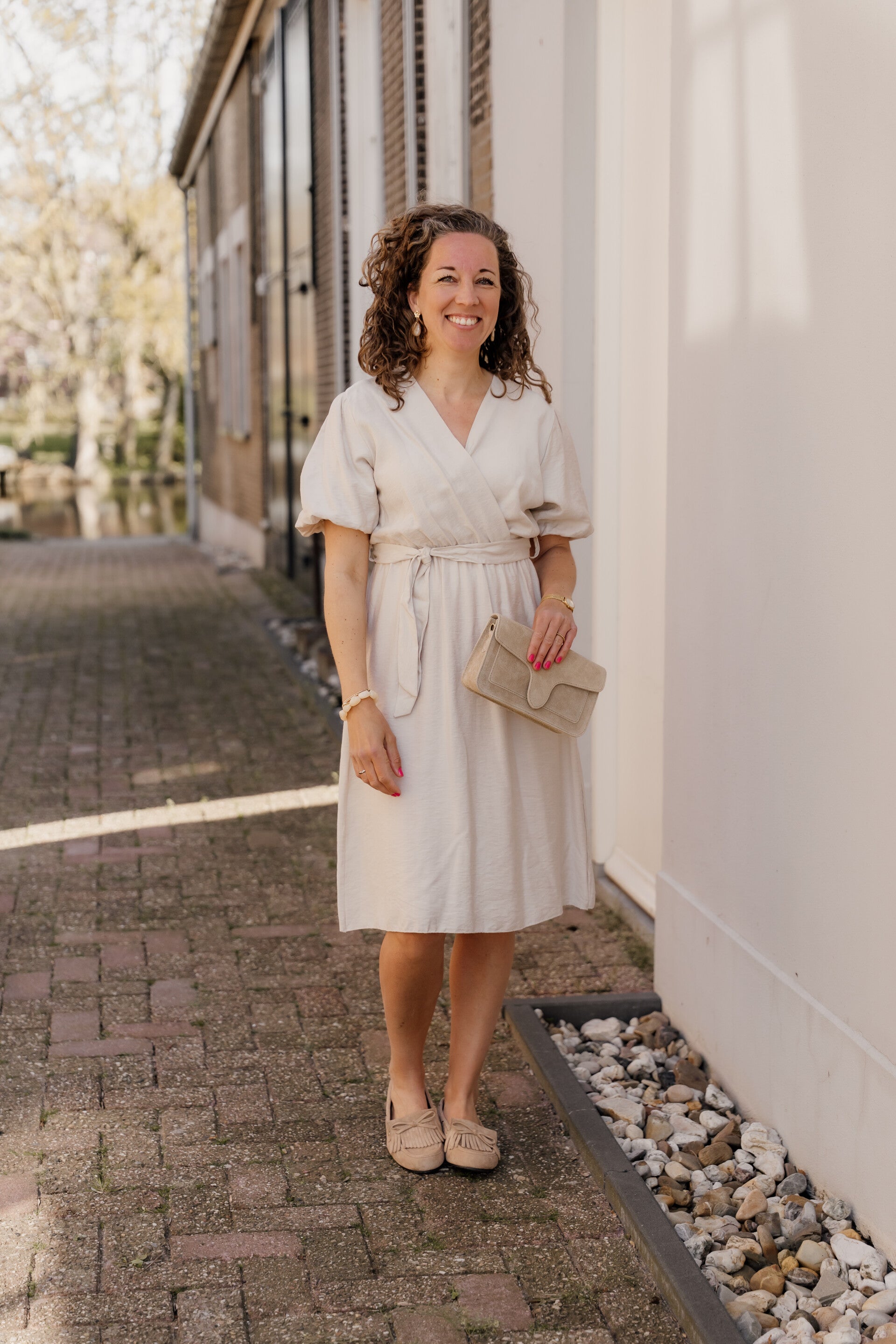 La Flor viscose jurk pofmouw - beige