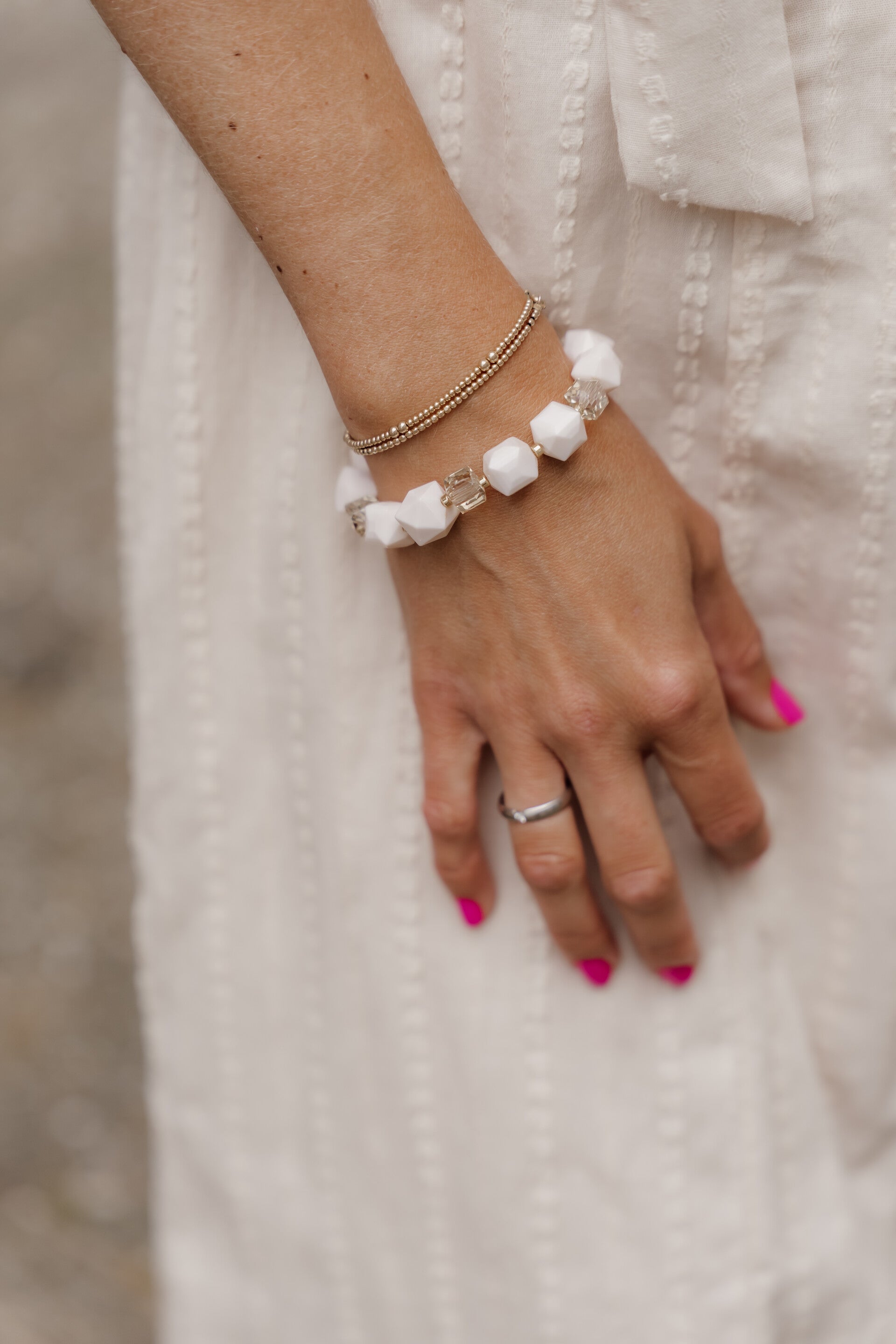 La Flor kralenarmband glaskralen beige