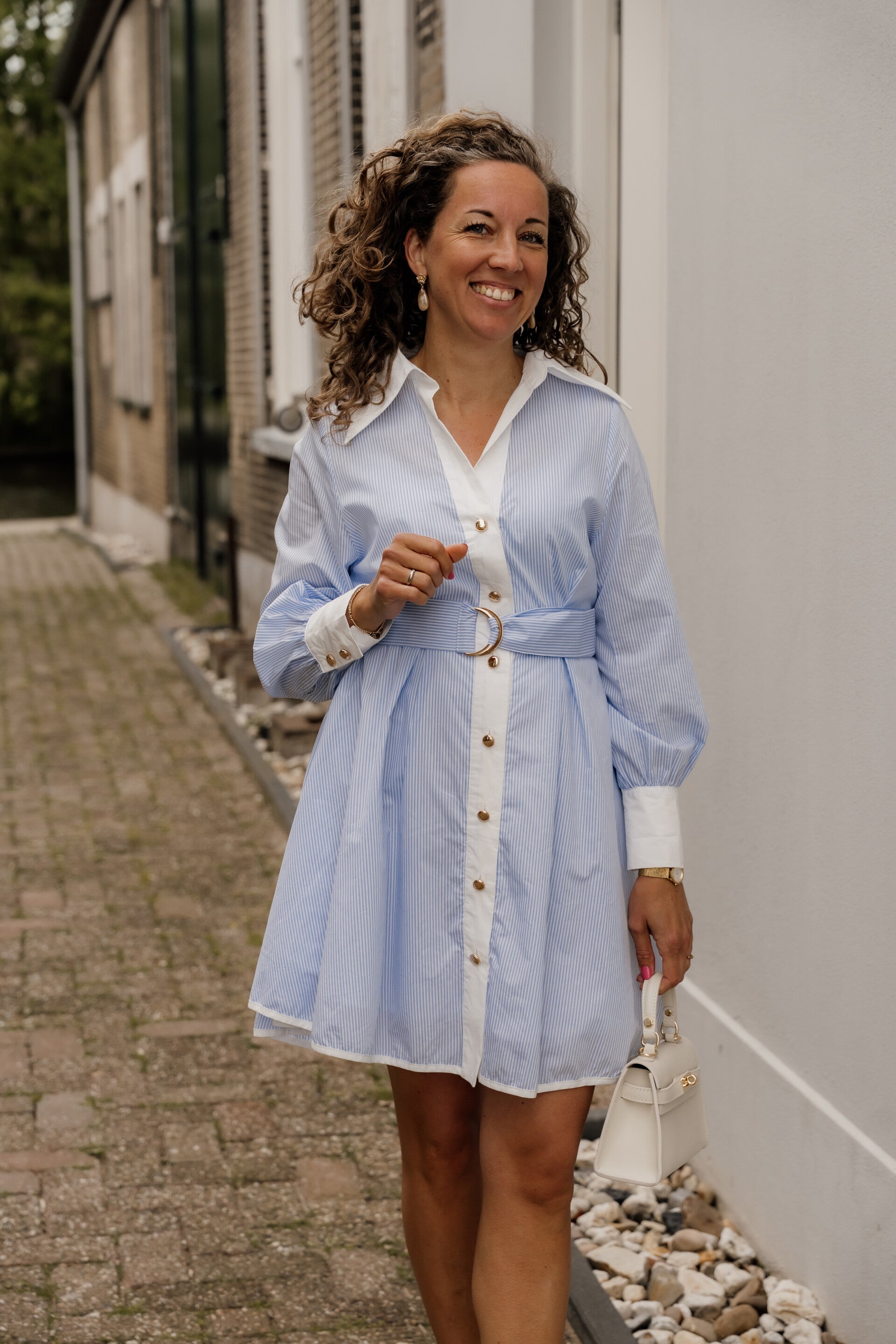 La Flor klassieke jurk streep - lichtblauw