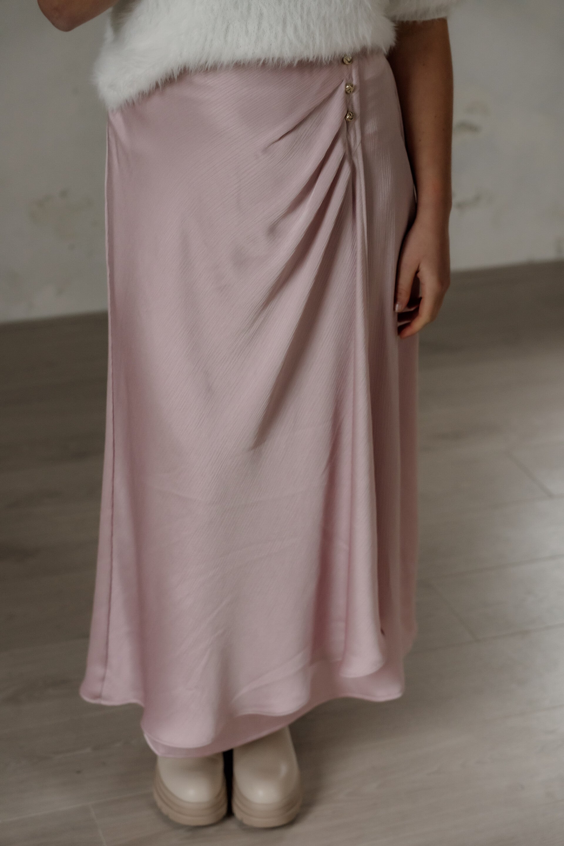 La Flor rok satijn knoopjes - poederroze