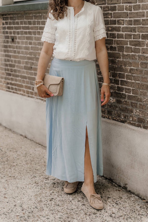 La Flor viscose midi rok - lichtblauw