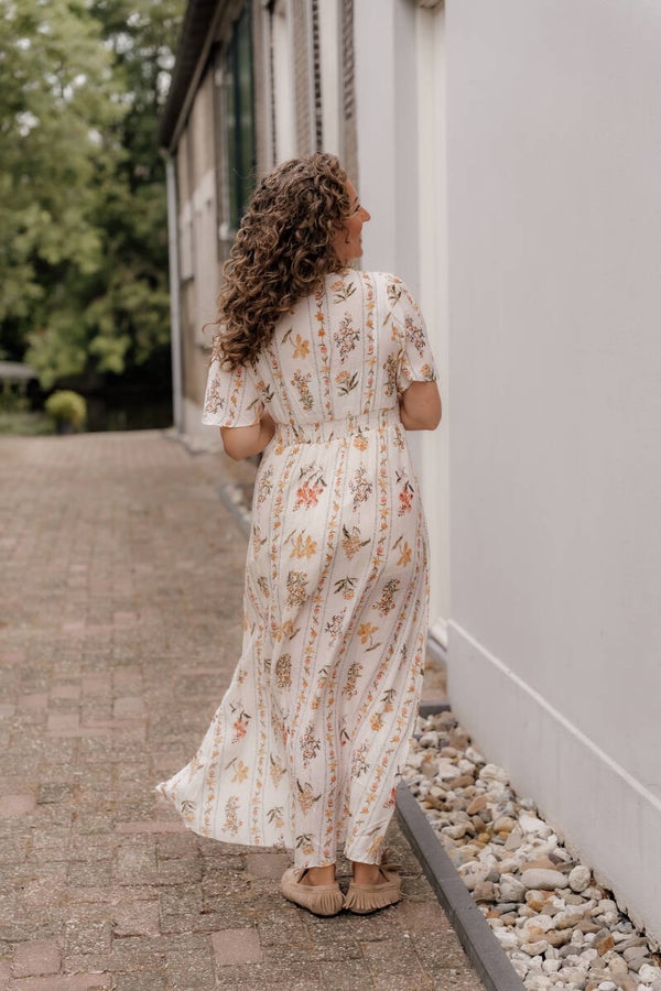 La Flor maxi jurk bloemenprint off white