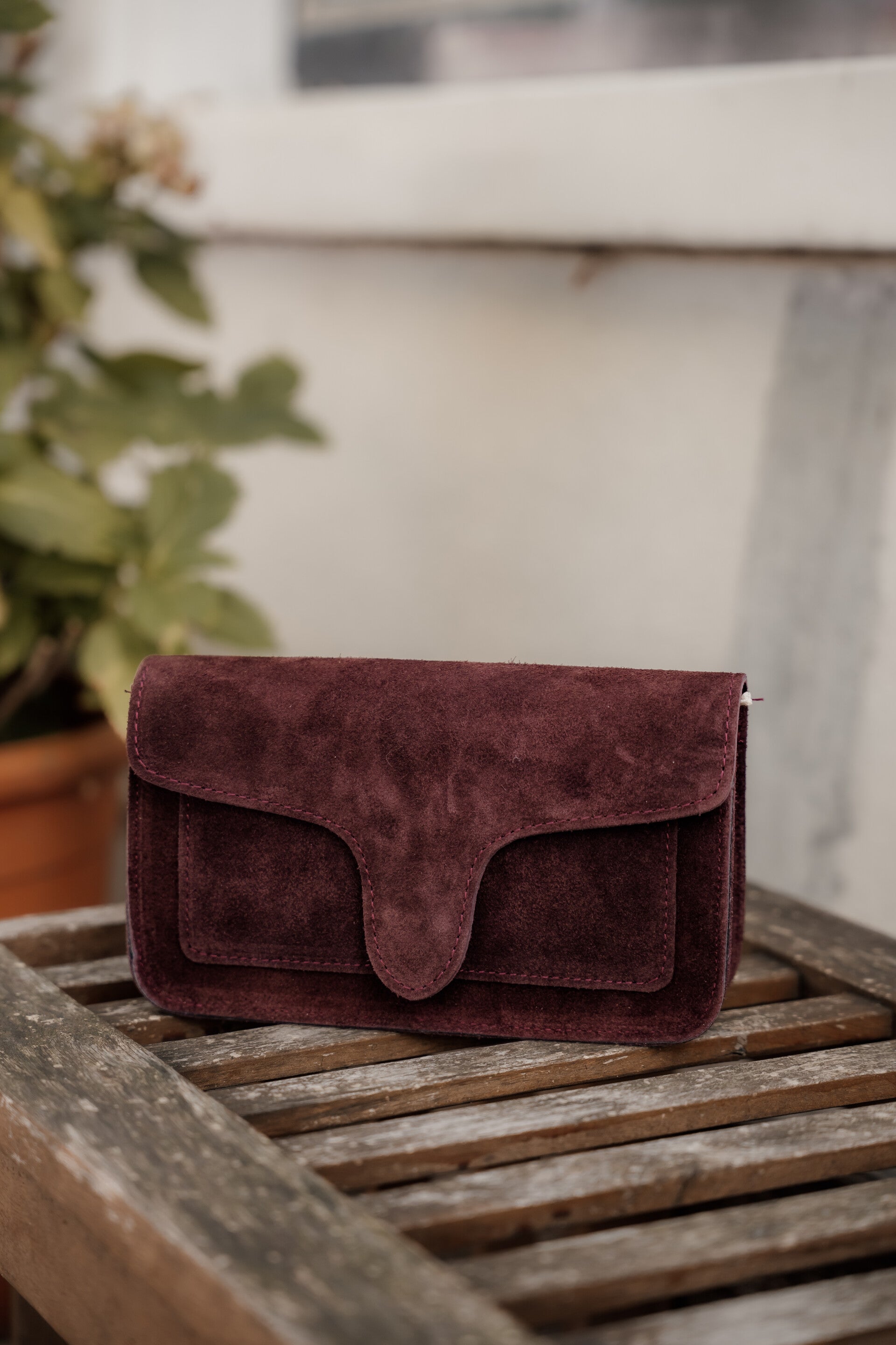 La Flor leren Tas Margot suède - bordeaux