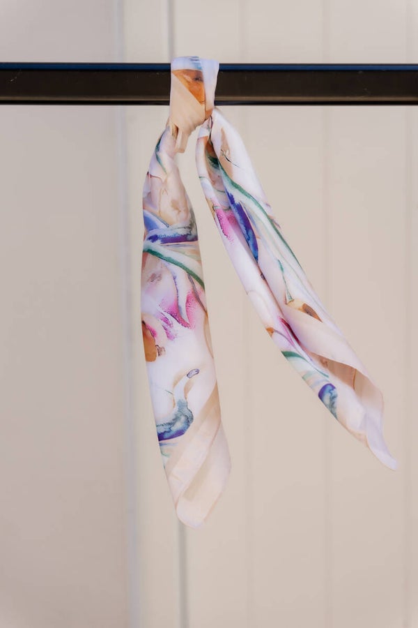 La Flor sjaaltje bloemenprint beige-meerkleurig