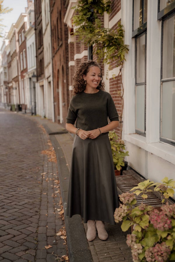 La Flor rok faux leer - olijf groen