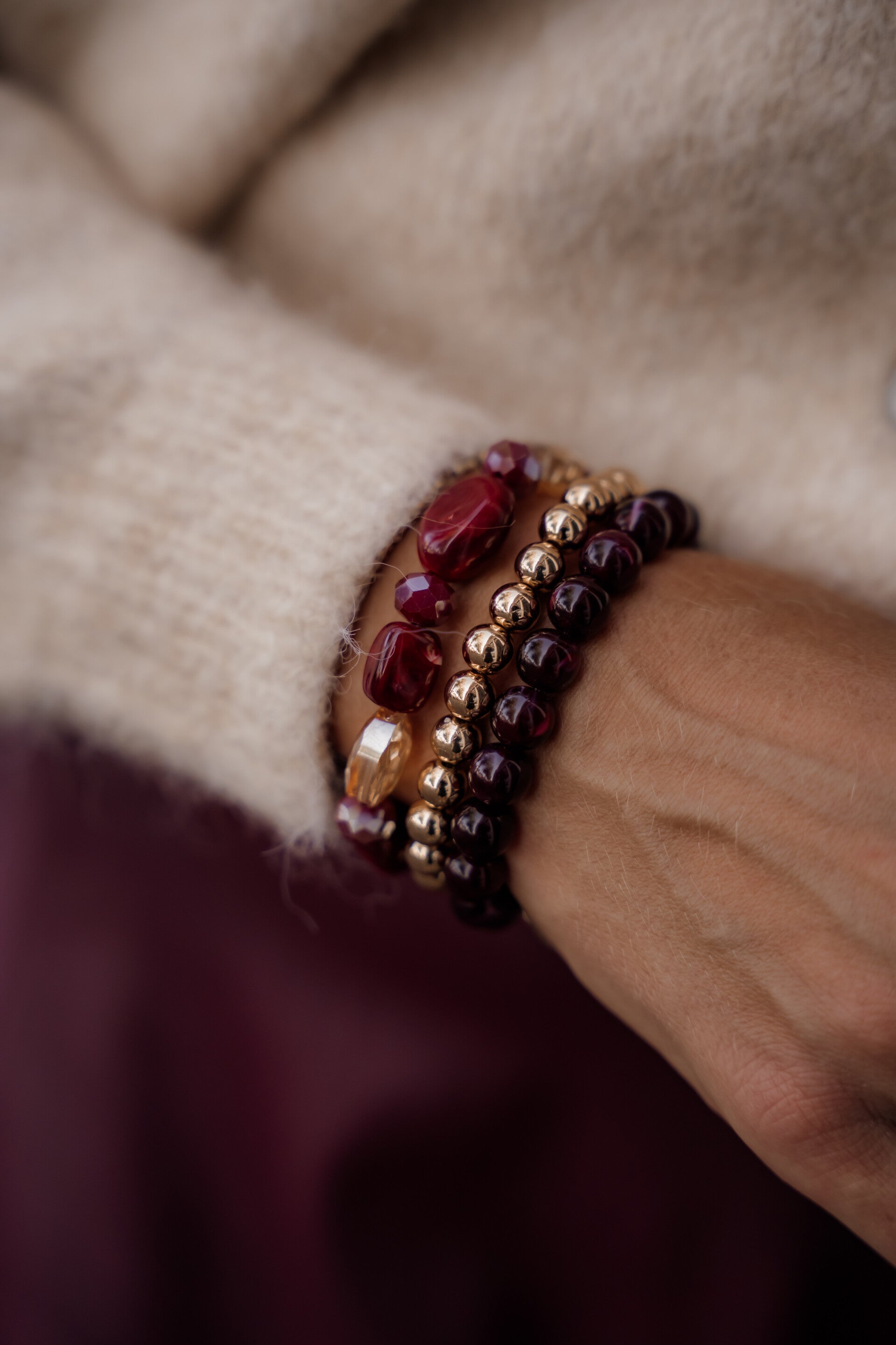 La Flor set armbanden bordeaux