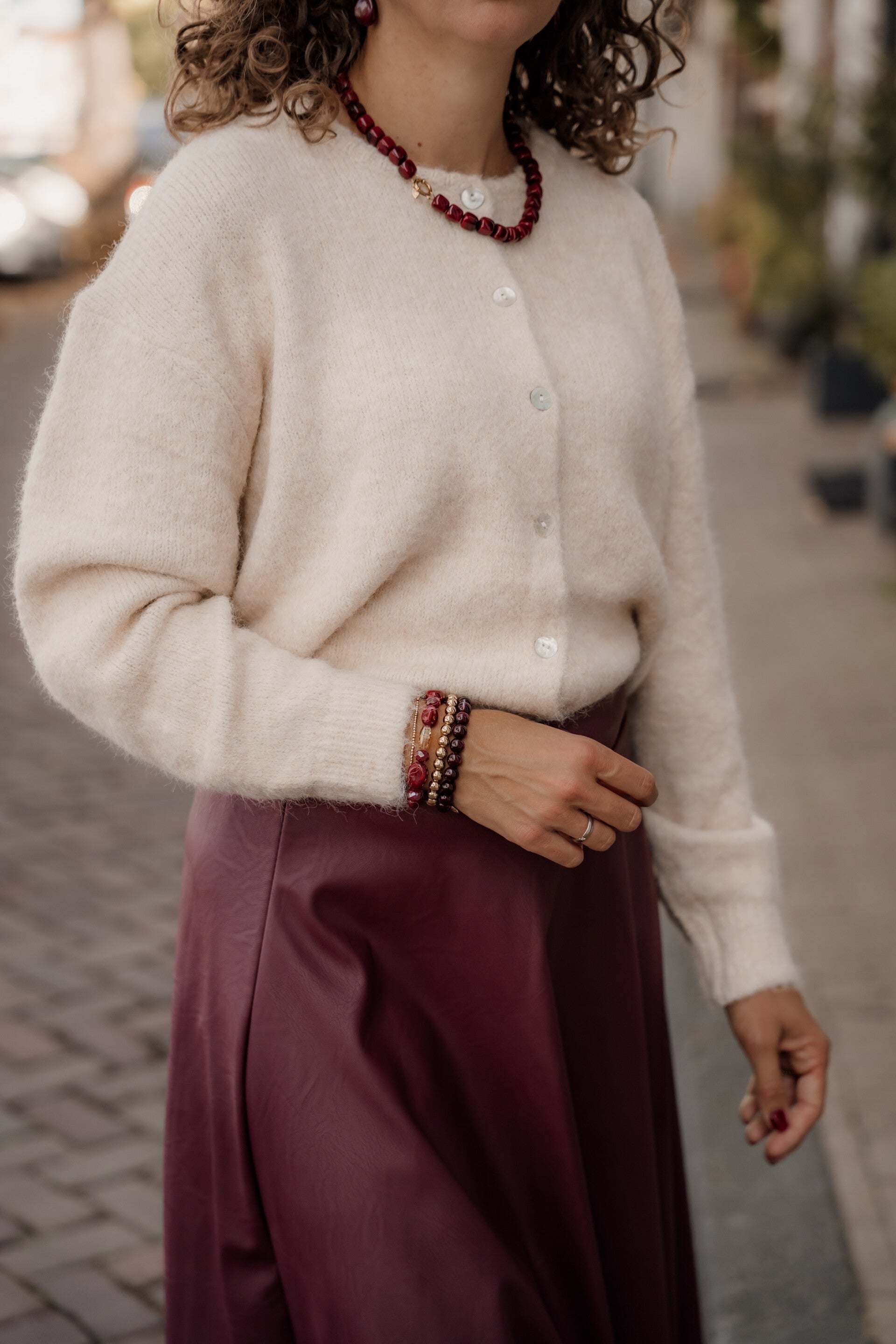 La Flor zacht vest knoopjes beige