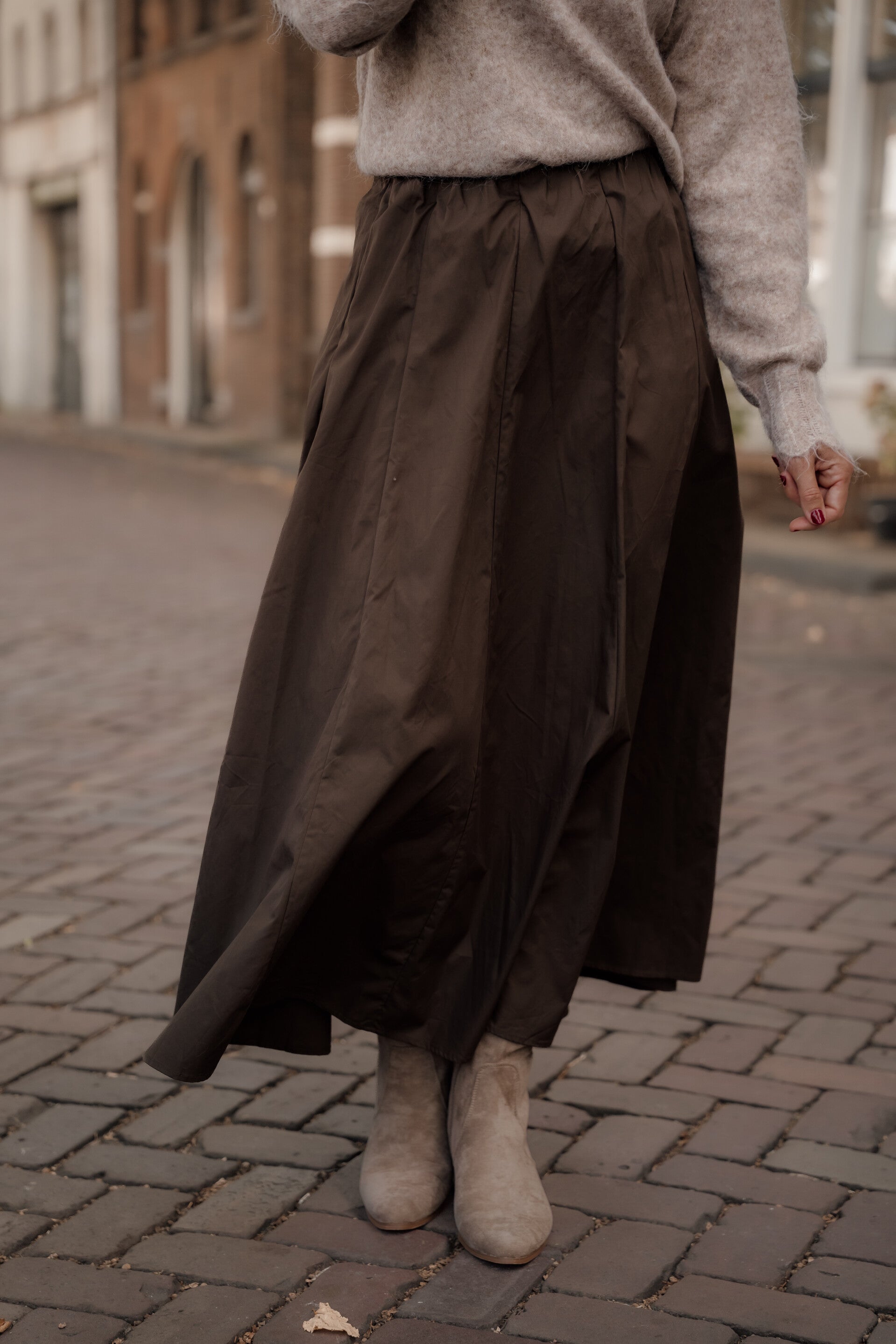 La Flor katoenen midi rok choco