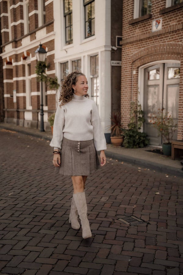 La Flor tweed plooien rokje - gemêleerd bruin