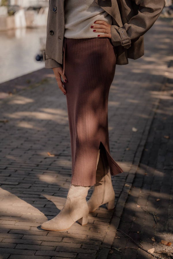La Flor bodycon rok bruin