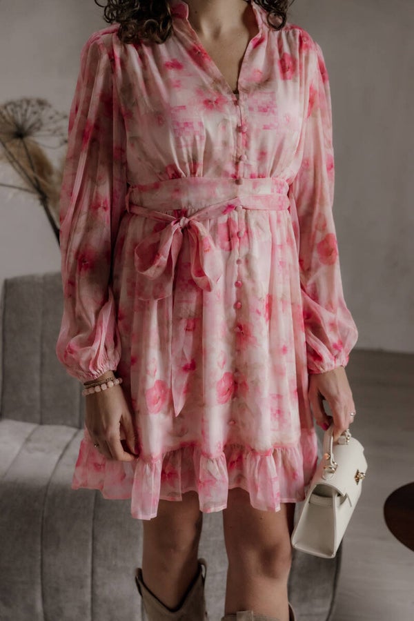 La Flor korte print jurk roze