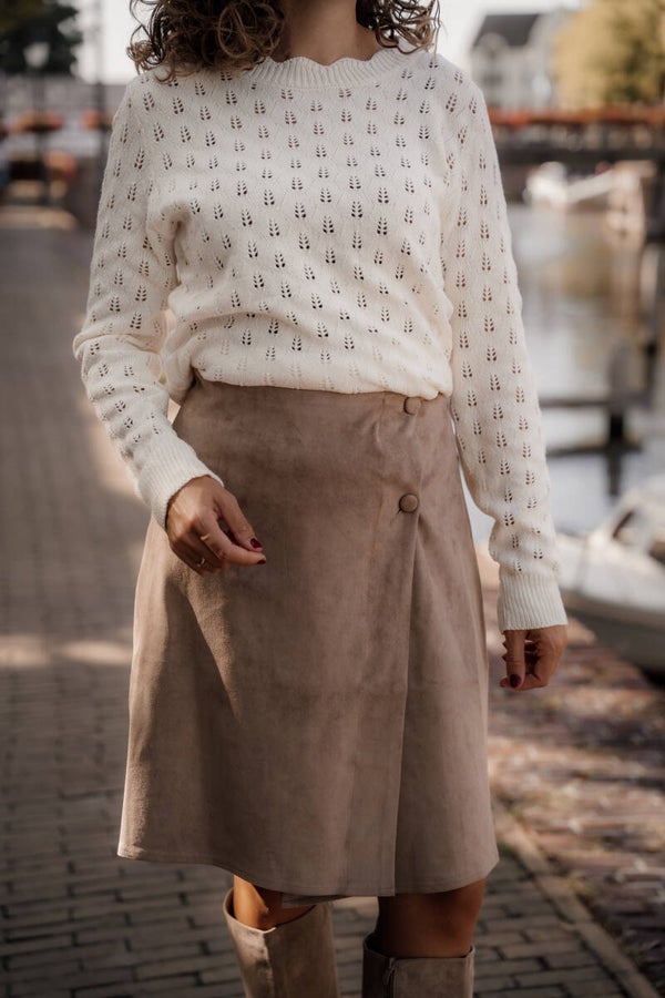 La Flor suedine rok knopen - zand