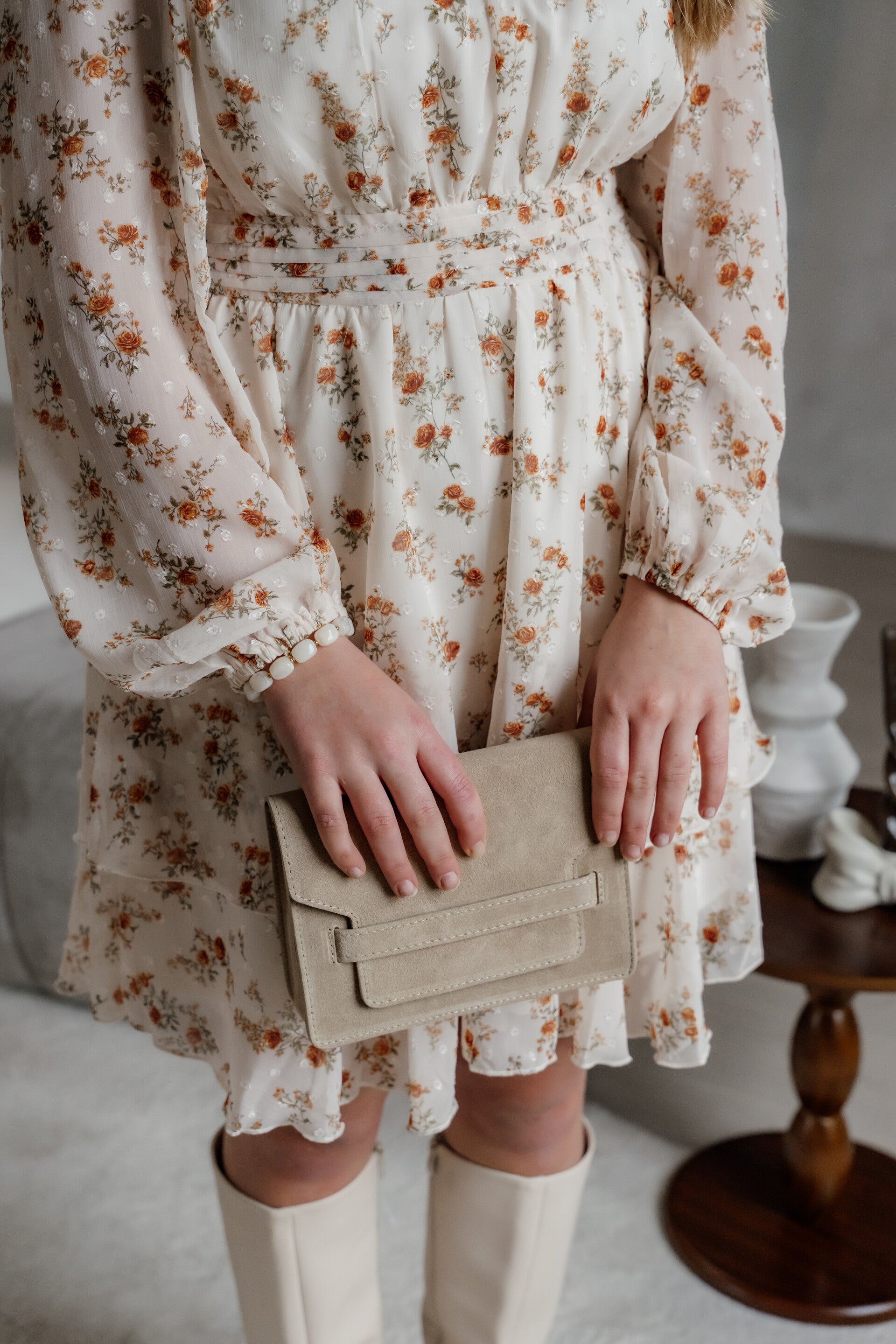 La Flor Tas Janice suède - zand