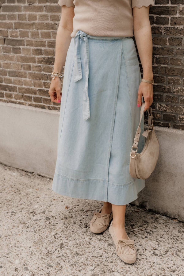 La Flor maxi rok denim overslag
