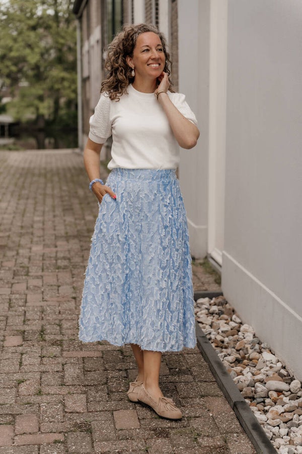 Azzurro midi rok feather lichtblauw