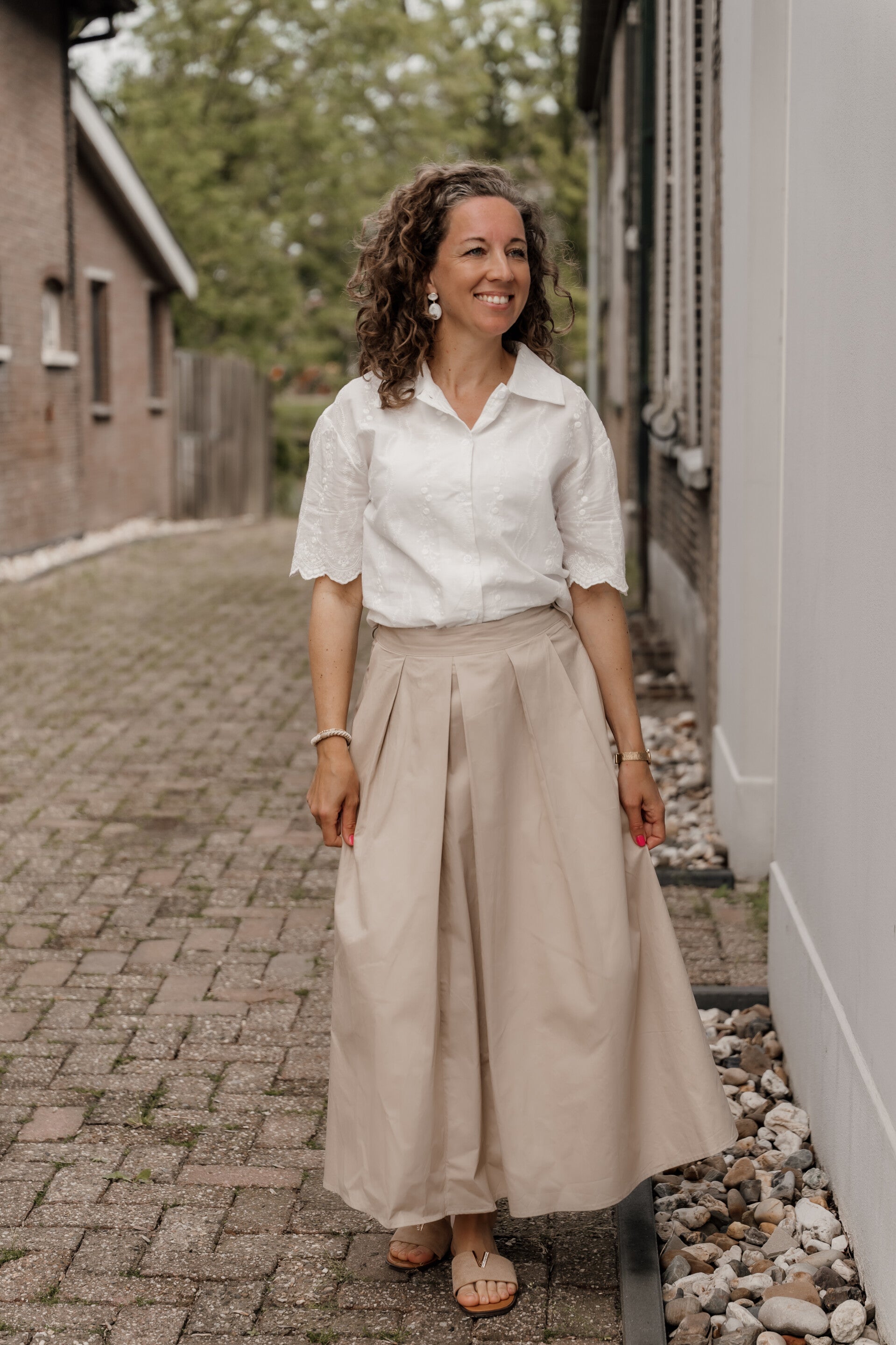 La Flor midi rok beige