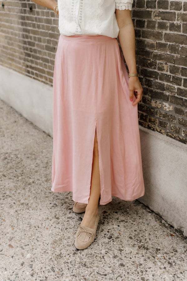 La Flor viscose midi rok - lichtroze