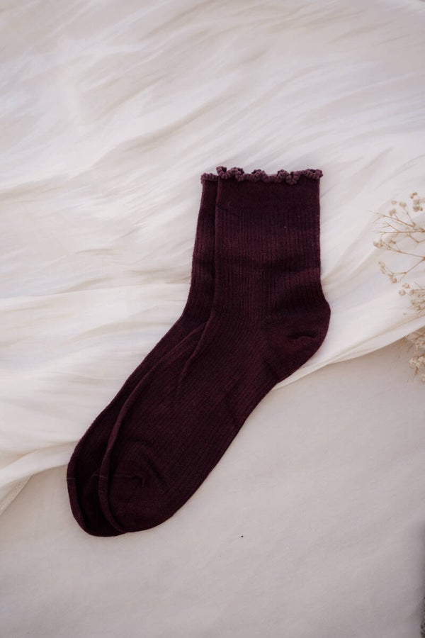 La Flor sokken ruffle bordeaux